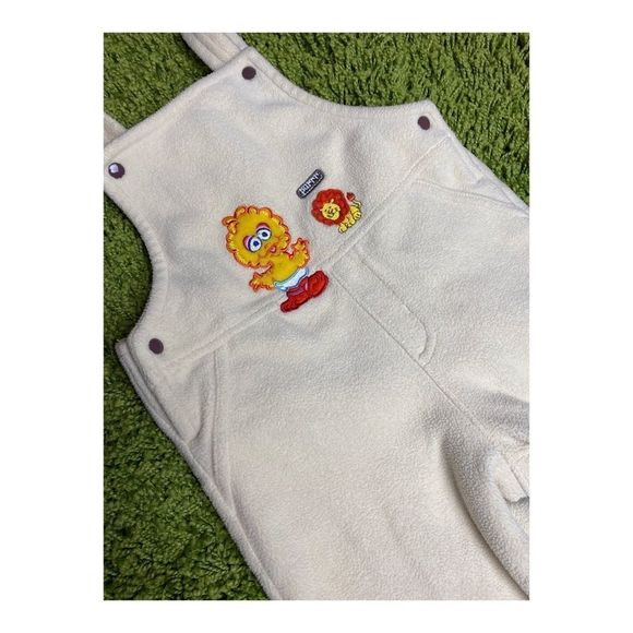 Vintage 90s Sesame Street Fleece Overalls Jumper Big Bird 12/18M - Picture 2 of 8